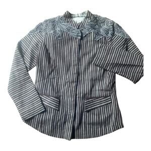 Soft Surroundings Striped Cotton Embroidered Jacket M Artsy Lagenlook Bohemian